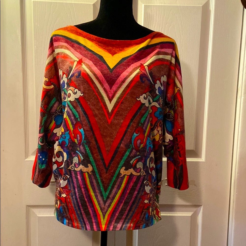 AMMA DESIGN Barwing Decorative Top 3/4 sleeve Boat Neck sz M made in USA